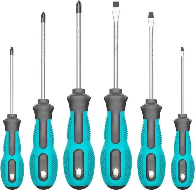 Main image of Magnetic Screwdriver Set 6-Piece Screw Driver Kit with 3 Phillips and 3 Flat Professional Non-Slip Cushion Grip Nut Driver Repair Tool Set. Stocking Stuffers for Men Gifts