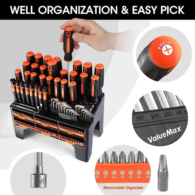 Alt view image 4 of 7 - 126-PC Magnetic Screwdriver Set with Plastic Racking Organizer Magnetizer Demagnetizer DIY Tools & Equipment for Men Women Mechanic Herramientas Tool Bit Kit Home Improvement Gift