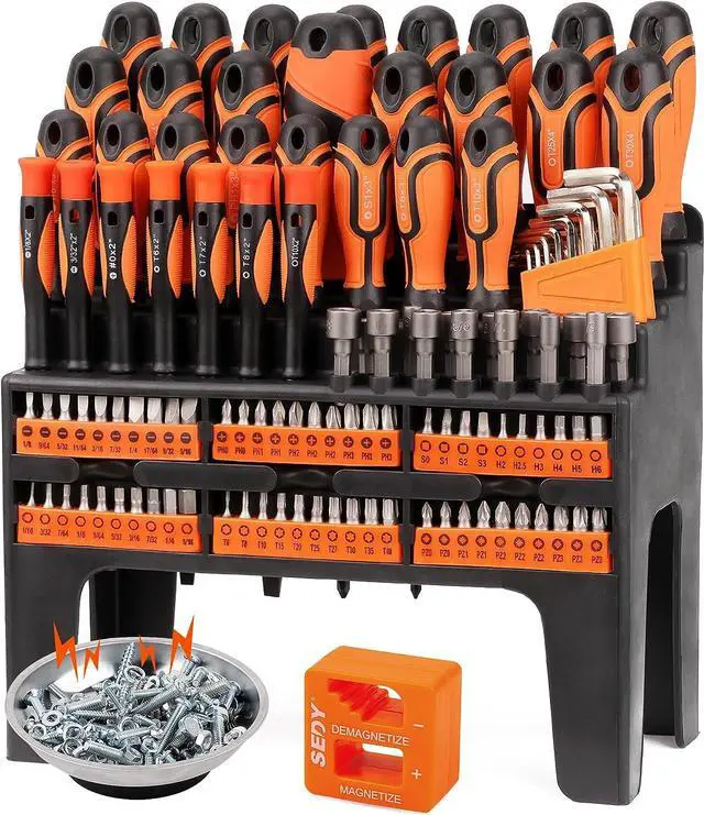 Main image of 124-Piece Magnetic Screwdriver Set with Plastic Racking Precision Screwdrivers Magnetizer Demagnetizer Allen Keys Nut Drivers Ratchet Handles Sockets & More - DIY Tools for Men Tools Gift