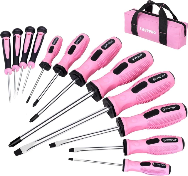 Main image of 12-Piece Pink Magnetic Screwdrivers Set with Storage Bag