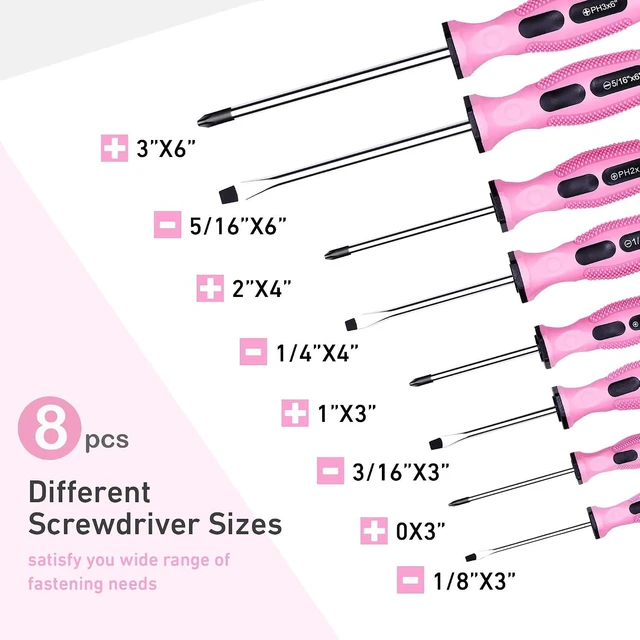 Alt view image 2 of 7 - 12-Piece Pink Magnetic Screwdrivers Set with Storage Bag