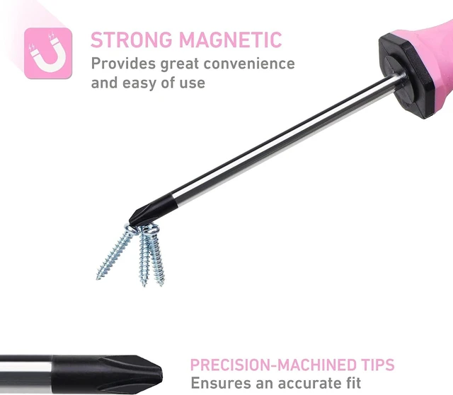 Alt view image 5 of 7 - 12-Piece Pink Magnetic Screwdrivers Set with Storage Bag