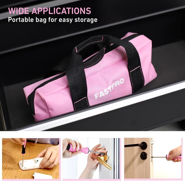 Alt view image 7 of 7 - 12-Piece Pink Magnetic Screwdrivers Set with Storage Bag