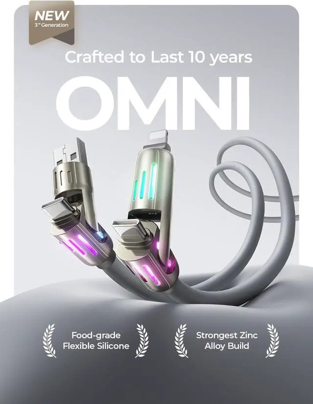 Alt view image 2 of 7 - USB C to Lightning Cable 240W 4 in 1 Charging Cable 6.6FT Chubby USB A/C to C/Lightning with Light for iPhone 16e 15 14 Pro/MacBook Air 17/iPad//Switch 2 Multi Chargers for All Devices