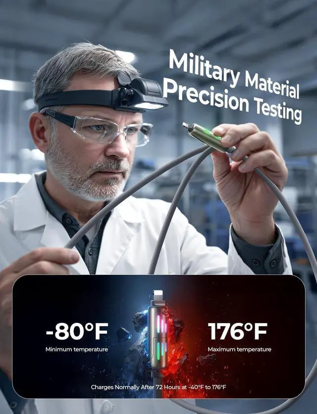 Alt view image 6 of 7 - USB C to Lightning Cable 240W 4 in 1 Charging Cable 6.6FT Chubby USB A/C to C/Lightning with Light for iPhone 16e 15 14 Pro/MacBook Air 17/iPad//Switch 2 Multi Chargers for All Devices