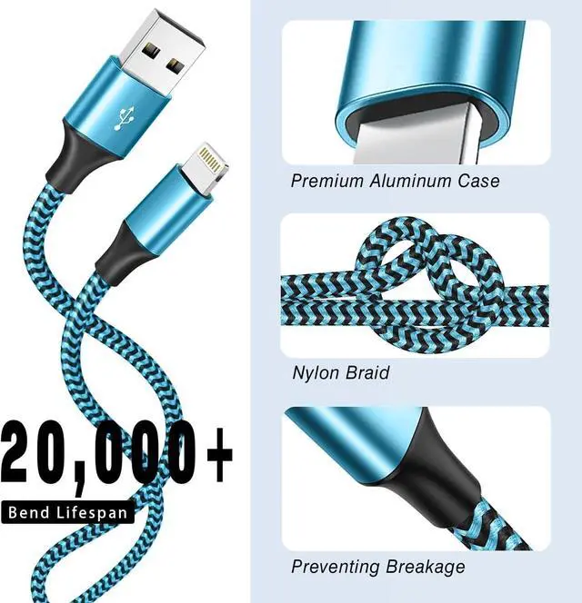 Alt view image 4 of 7 - for iPhone Charger 3 Pack 6FT USB Lightning Cable MFi Certified Fast Charging Nylon Braided for iPhone Charger Cord Compatible with iPhone 14 Plus 14 pro max 13 12 11 XS X XR 8 Plus 7 6 SE 5s
