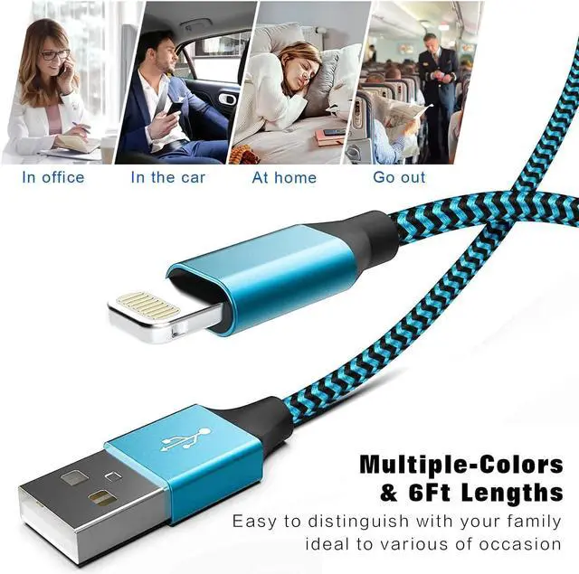 Alt view image 6 of 7 - for iPhone Charger 3 Pack 6FT USB Lightning Cable MFi Certified Fast Charging Nylon Braided for iPhone Charger Cord Compatible with iPhone 14 Plus 14 pro max 13 12 11 XS X XR 8 Plus 7 6 SE 5s