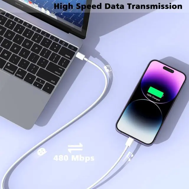 Alt view image 4 of 7 - iPhone Charger Fast Charging PD 20W USB C Wall Charger Block iPhone 14 Fast Charger with 3 FT USB C to Lightning Cable Cord Type-C Power Adapter Cube for iPhone 14/13/12/11/Xs Max/XR/X/8/7/SE/AirPods