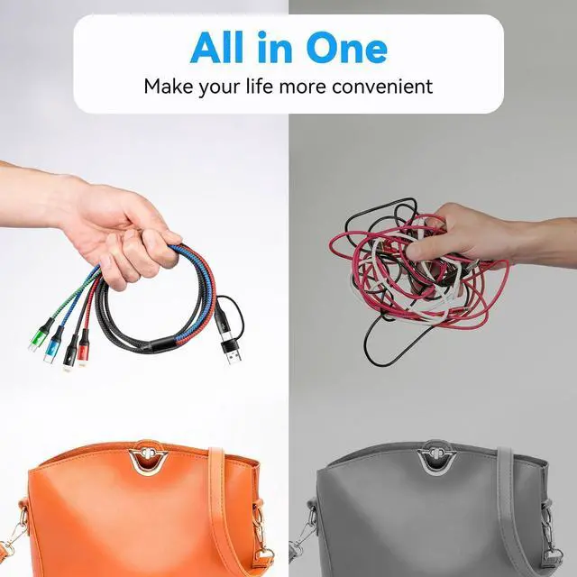 Alt view image 5 of 7 - 5 in 1 Multi Charging Cable 3.5A Multi Fast Charging Cord USB A/C to Type C/Micro USB/Lightning Universal Braided Charger Cable Multi Charger for Cell Phones iPhone Galaxy (2 Black 4Feet)