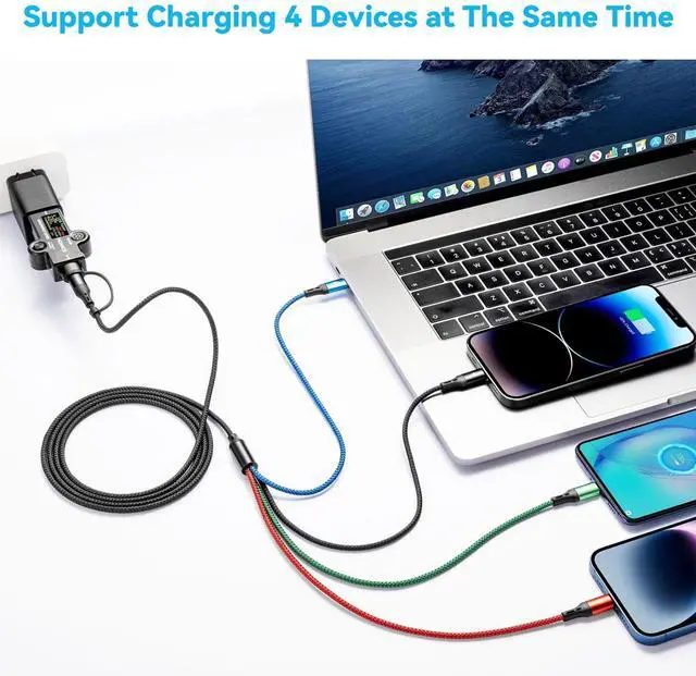 Alt view image 6 of 7 - 5 in 1 Multi Charging Cable 3.5A Multi Fast Charging Cord USB A/C to Type C/Micro USB/Lightning Universal Braided Charger Cable Multi Charger for Cell Phones iPhone Galaxy (2 Black 4Feet)