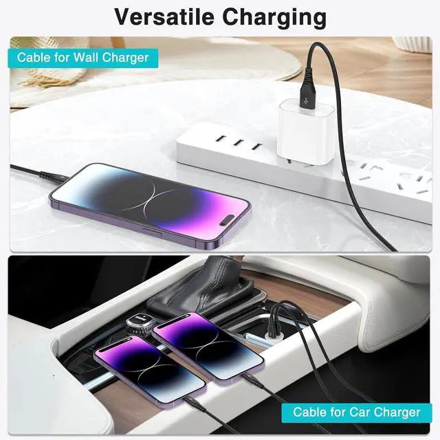 Main image of 3 Pack 6FT Long USB A to Lightning Fast Charging Cord  MFi Certified Compatible for iPhone 14 13 12 11 Pro/Pro Max/Plus XR XS X 8 iPad Car iPhone Carplay Cable iPhone Car Charger Cord-Black