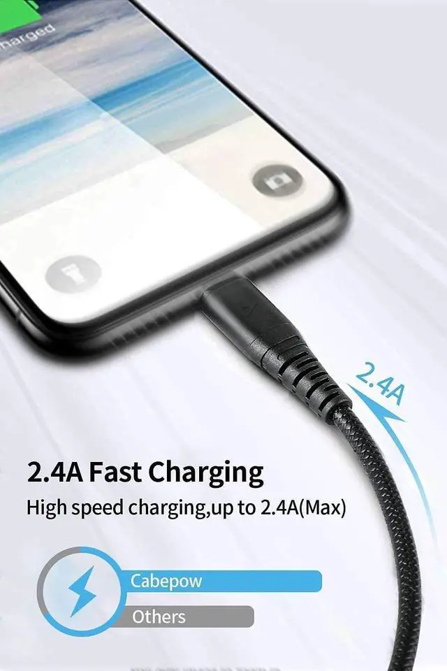 Alt view image 2 of 6 - 3 Pack 6FT Long USB A to Lightning Fast Charging Cord  MFi Certified Compatible for iPhone 14 13 12 11 Pro/Pro Max/Plus XR XS X 8 iPad Car iPhone Carplay Cable iPhone Car Charger Cord-Black