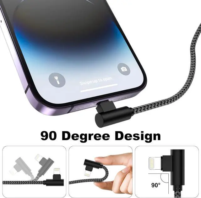Alt view image 2 of 7 - iPhone Charger 1ft 90 Degree 2 Pack MFi Certified Elbow Short Lightning Cable Right Angle Fast Charging Cord for iPhone 14 13 12 11 Pro X XS XR 8 Plus 7 6 5 (Black Grey 1 Foot)