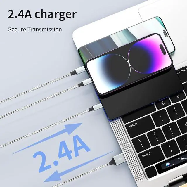 Alt view image 4 of 7 - Multi Charging Cable (2 Pack 4FT) Multi USB Charger 3 in 1 Charging Cable Nylon Braided Fast Charging Cord with Type-C Micro USB IP Port for Most Phones/iPhones/Tablets