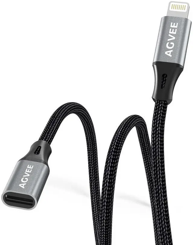 Main image of 3.3ft Lightning Extension Cable Braided Female to Male Extender Full Function Cord Compatible with iPhone iPad Data Sync Video Audio & Charging Connector Adapter Dark Gray