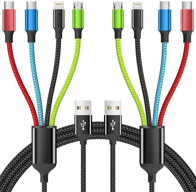 Main image of Travel Essentials Multi Charging Cable [2Pack 5FT] Nylon 4 in 1 Charging Cable USB Cables Phone Charger with IP/Type C/Type C/Micro Port Compatible with Most Cell Phones/Tablets and More