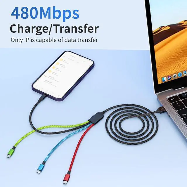Alt view image 4 of 7 - Travel Essentials Multi Charging Cable [2Pack 5FT] Nylon 4 in 1 Charging Cable USB Cables Phone Charger with IP/Type C/Type C/Micro Port Compatible with Most Cell Phones/Tablets and More