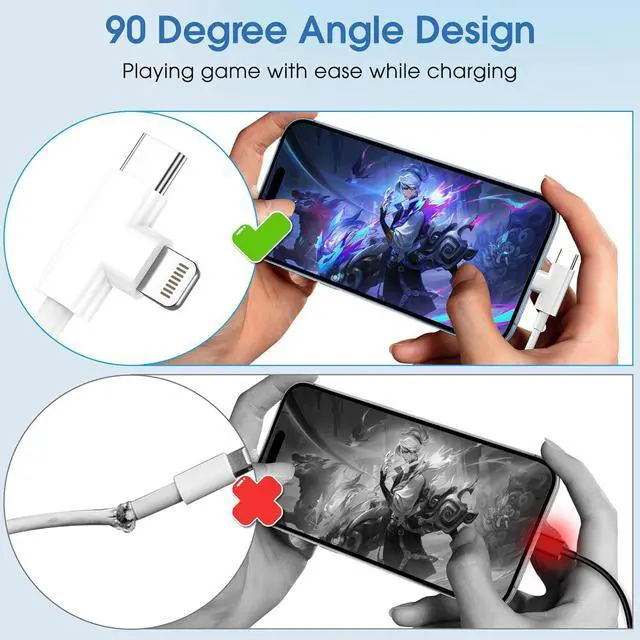Alt view image 2 of 7 - iPhone Charger Cord 90 Degree  Lightning Cable Right Angle [3ft+6ft] USB-C to USB C Fast Charging Cable Compatible with iPhone 16 15 14 13 12 11 Pro Max XS XR X 8 7 6 5 Plus iPad and Type C