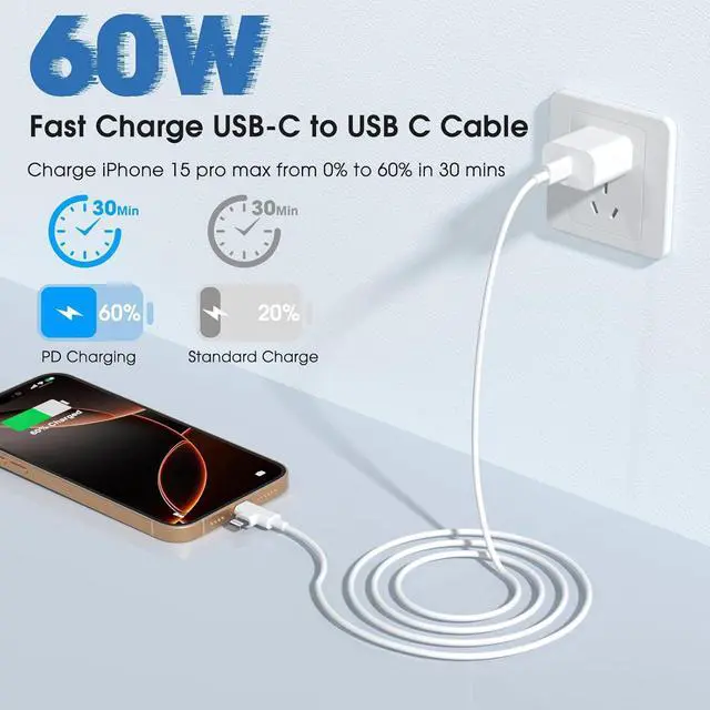 Alt view image 6 of 7 - iPhone Charger Cord 90 Degree  Lightning Cable Right Angle [3ft+6ft] USB-C to USB C Fast Charging Cable Compatible with iPhone 16 15 14 13 12 11 Pro Max XS XR X 8 7 6 5 Plus iPad and Type C