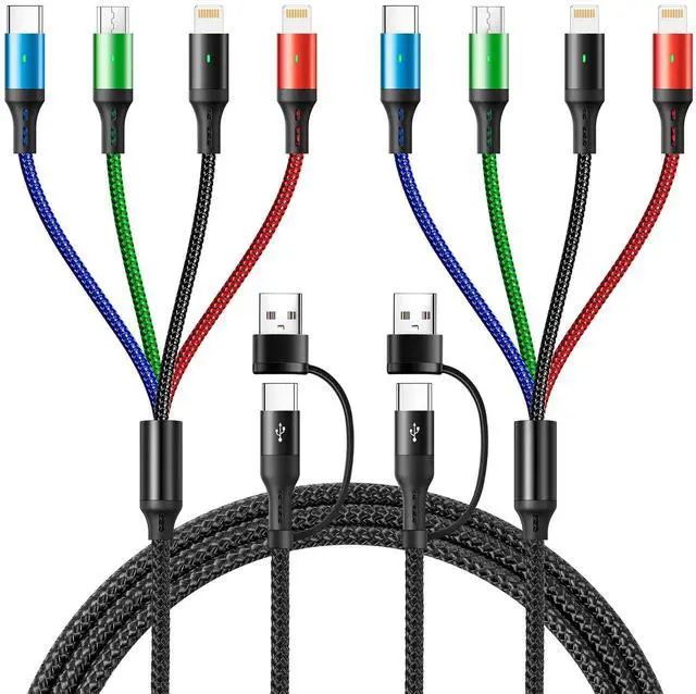 Main image of 4 in 2 Multi Charging Cable 3.5A [2Pack 6Ft] Multiple fast Charging Cord USB A/C to Type C/Micro USB/Lightning Universal Braided Charger Cable Multi Charger for Cell Phones iPhone Galaxy and More