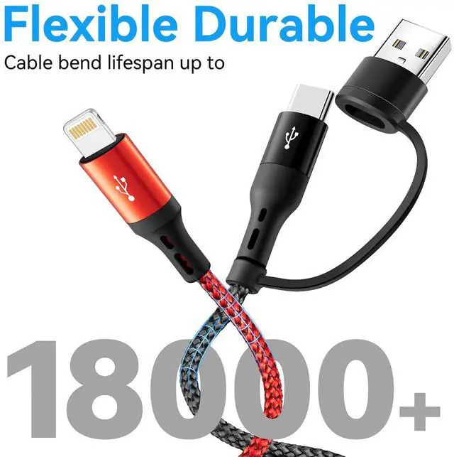 Alt view image 4 of 7 - 4 in 2 Multi Charging Cable 3.5A [2Pack 6Ft] Multiple fast Charging Cord USB A/C to Type C/Micro USB/Lightning Universal Braided Charger Cable Multi Charger for Cell Phones iPhone Galaxy and More