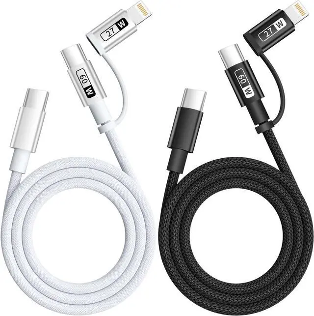Main image of 60W Max 2 in 1 USB C to C/Lightning Cable Fast Charging Type-C Cable USB-C Multi iPhone Charger Cord Compatible for iPhone 16/15/14/13 Android MacBook iPad Carplay and More (2Pack 4FT)