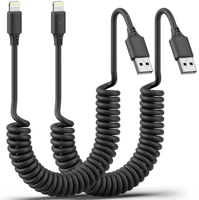 Main image of Coiled Lightning Cable 3FT 2Pack Coiled Lightning Cable for Car Stretchable iPhone Cord Fast Charging [MFi Certified] Coiled USB to Lightning Cable for iPhone 14 13 12 11 Pro Max XS 8 iPad CarPlay