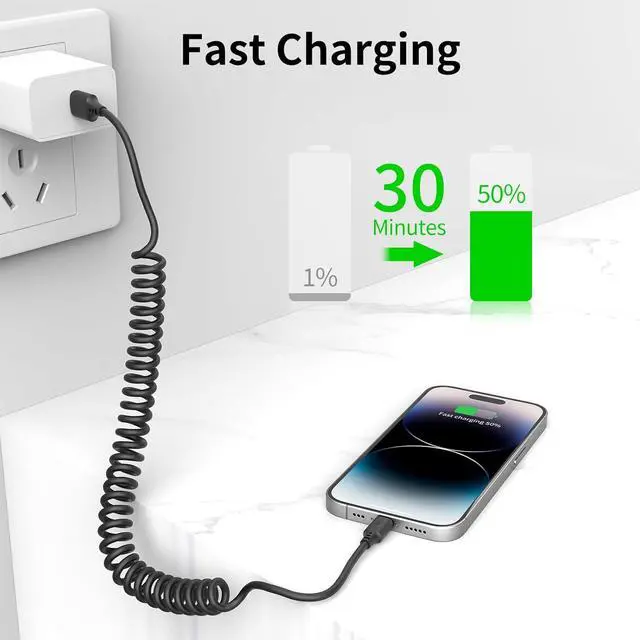 Alt view image 4 of 7 - Coiled Lightning Cable 3FT 2Pack Coiled Lightning Cable for Car Stretchable iPhone Cord Fast Charging [MFi Certified] Coiled USB to Lightning Cable for iPhone 14 13 12 11 Pro Max XS 8 iPad CarPlay