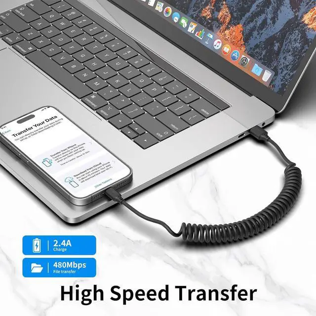 Alt view image 6 of 7 - Coiled Lightning Cable 3FT 2Pack Coiled Lightning Cable for Car Stretchable iPhone Cord Fast Charging [MFi Certified] Coiled USB to Lightning Cable for iPhone 14 13 12 11 Pro Max XS 8 iPad CarPlay