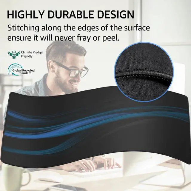 Alt view image 3 of 7 - KTRIO Large Gaming Mouse Pad with Superior Micro-Weave Cloth, Extended Desk Mousepad with Stitched Edges, Non-Slip Base, Water Resist Keyboard Pad for Gamer, Office & Home, 31.5 x 11.8 in, Black