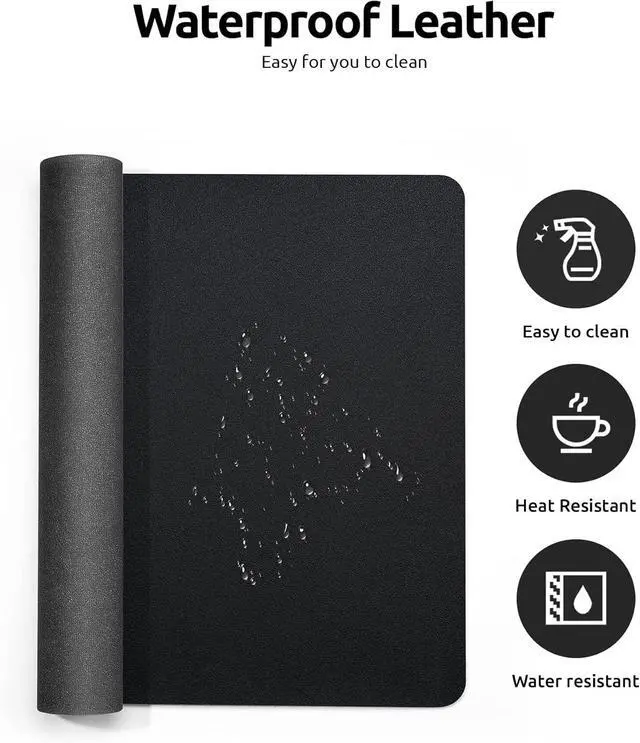 Alt view image 4 of 7 - Leather Desk Pad Protector Office Desk Mat Large Mouse Pad Non-Slip PU Leather Desk Blotter Laptop Desk Pad Waterproof Desk Writing Pad for Office and Home (Black 23.6 x 13.8)