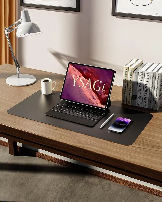 Alt view image 5 of 7 - Leather Desk Pad Protector Office Desk Mat Large Mouse Pad Non-Slip PU Leather Desk Blotter Laptop Desk Pad Waterproof Desk Writing Pad for Office and Home (Black 23.6 x 13.8)