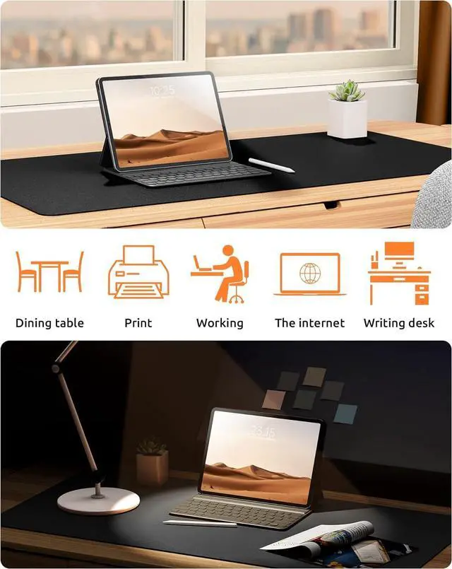 Alt view image 6 of 7 - Leather Desk Pad Protector Office Desk Mat Large Mouse Pad Non-Slip PU Leather Desk Blotter Laptop Desk Pad Waterproof Desk Writing Pad for Office and Home (Black 23.6 x 13.8)