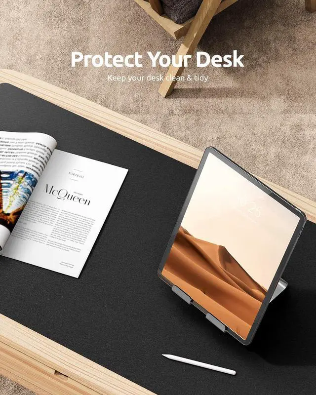 Alt view image 7 of 7 - Leather Desk Pad Protector Office Desk Mat Large Mouse Pad Non-Slip PU Leather Desk Blotter Laptop Desk Pad Waterproof Desk Writing Pad for Office and Home (Black 23.6 x 13.8)