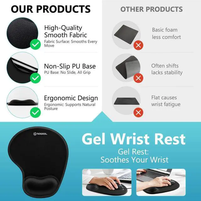 Alt view image 6 of 7 - Mouse Pad with Wrist Rest Comfortable Memory Foam Wrist Rest for Computer Keyboard Ergonomic Mouse Pad Set for Easy Typing & Pain Relief - Gradient Blue Pink