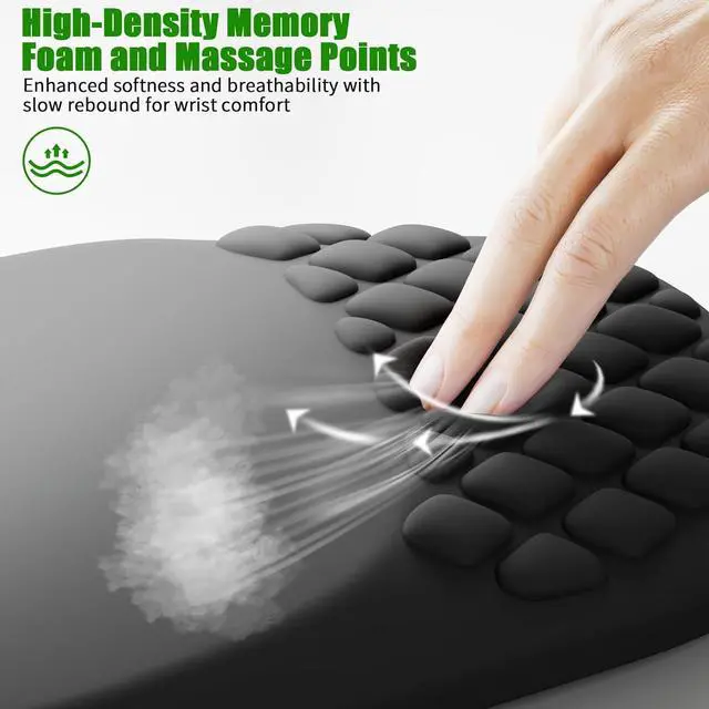 Alt view image 3 of 6 - ?Ergonomic Mouse Pad with Wrist Rest Wrist Rest Pain Relief Mousepad Memory Foam Massage & Non-Slip PU Base for Carpal Tunnel Pain Relief - Gaming Office Home Use (Black)