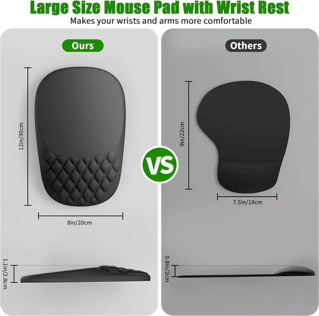 Alt view image 5 of 6 - ?Ergonomic Mouse Pad with Wrist Rest Wrist Rest Pain Relief Mousepad Memory Foam Massage & Non-Slip PU Base for Carpal Tunnel Pain Relief - Gaming Office Home Use (Black)