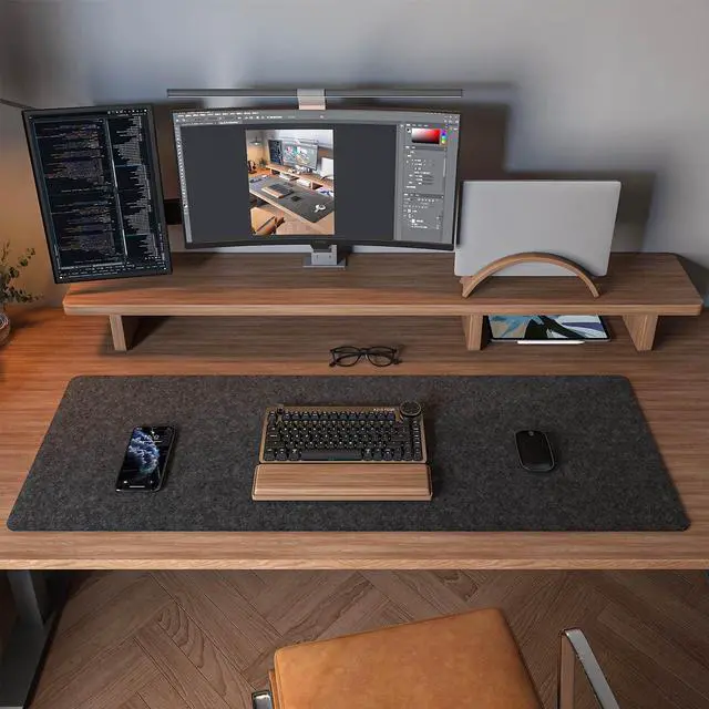 Alt view image 4 of 7 - Felt Desk Mat | Computer Mat for Desk(36x12Inches) | Large Felt Mouse Pad and Keyboard Mat | Desk Protector for Office | Dark Gray