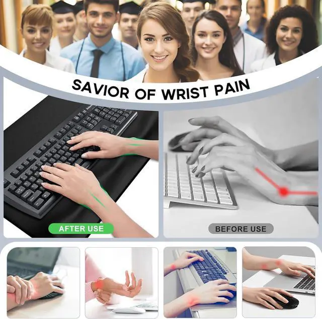 Alt view image 4 of 7 - JIKIOU Large Mouse Pad with Wrist Rest, Desk Pad with Built in Wrist Rest, Waterproof Gaming Mouse Pad with Non-Slip Base for Typing Pain Relief Black 29.5x14.9 inch