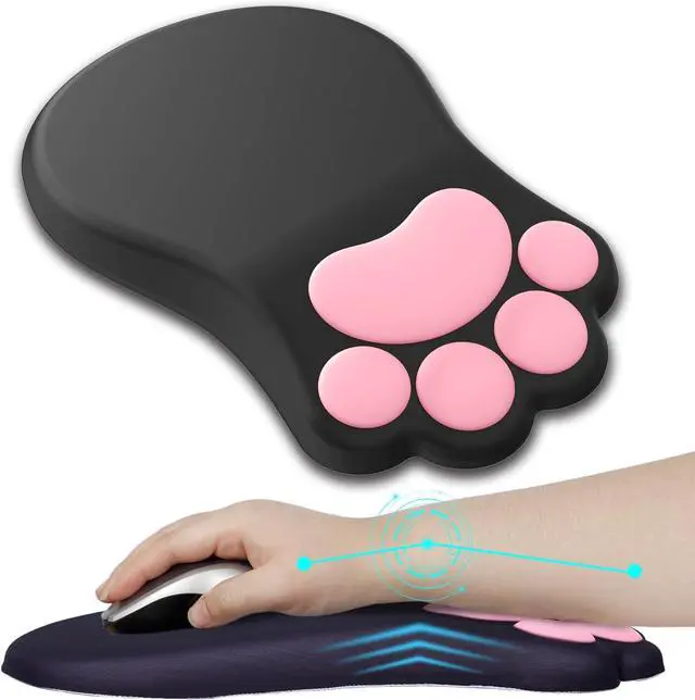 Main image of Ergonomic Mouse Pad with Wrist Rest Cute Cat Paw Mousepad Wrist Support Comfortable Massage Design Computer Pain Relief Mouse Pad with Non-Slip PU Base for Desk Laptop Gaming Office Black
