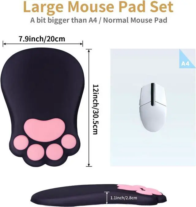 Alt view image 4 of 7 - Ergonomic Mouse Pad with Wrist Rest Cute Cat Paw Mousepad Wrist Support Comfortable Massage Design Computer Pain Relief Mouse Pad with Non-Slip PU Base for Desk Laptop Gaming Office Black