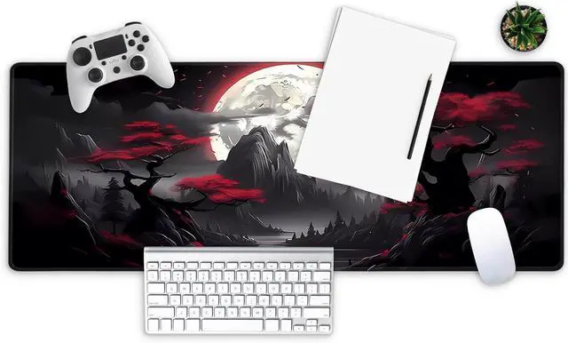 Alt view image 2 of 7 - Large Gaming Mouse Pad Full Keyboard Mat Long Laptop Mousepad Computer Mouse Mat for Home and Office Anti-Slip Rubber Base 31.5 x 11.8 Inches (Dark Red Moon)