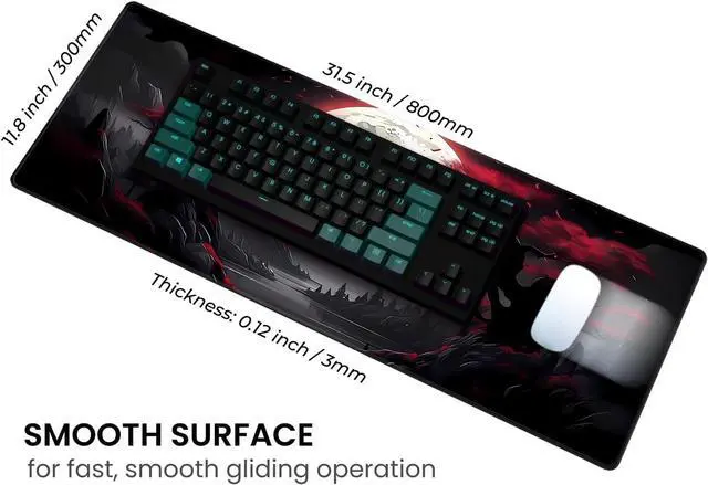 Alt view image 4 of 7 - Large Gaming Mouse Pad Full Keyboard Mat Long Laptop Mousepad Computer Mouse Mat for Home and Office Anti-Slip Rubber Base 31.5 x 11.8 Inches (Dark Red Moon)