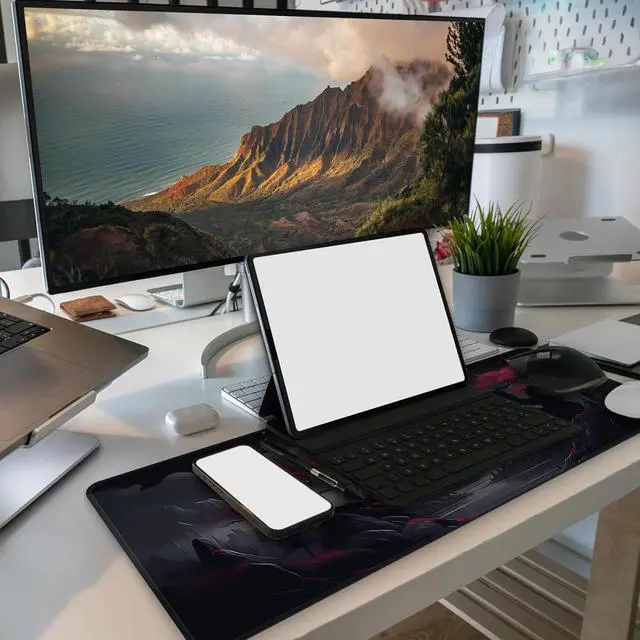 Alt view image 6 of 7 - Large Gaming Mouse Pad Full Keyboard Mat Long Laptop Mousepad Computer Mouse Mat for Home and Office Anti-Slip Rubber Base 31.5 x 11.8 Inches (Dark Red Moon)
