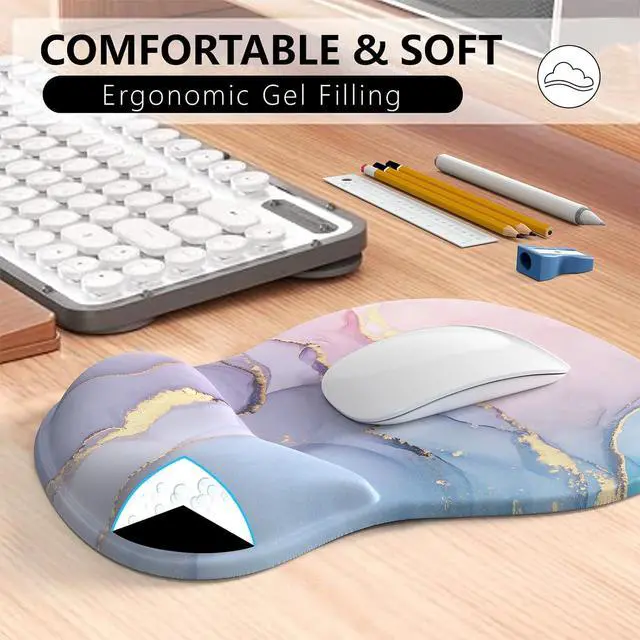 Alt view image 2 of 7 - Comfortable Mouse Pad with Gel Wrist Rest Ergonomic Mouse Pad for Pain Relief Smooth Wrist Support Surface and Non-Slip PU Base for Computer Laptop Office&Home(A03-Pink Marble)