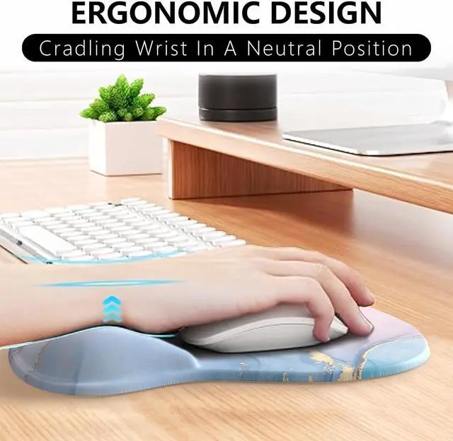 Alt view image 5 of 7 - Comfortable Mouse Pad with Gel Wrist Rest Ergonomic Mouse Pad for Pain Relief Smooth Wrist Support Surface and Non-Slip PU Base for Computer Laptop Office&Home(A03-Pink Marble)
