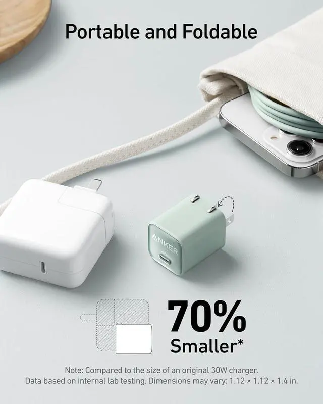 Alt view image 4 of 6 - Nano USB C Charger Block 30W PIQ 3.0 Foldable iPhone Charger Fast Charging for iPhone 17/16 Series Galaxy iPad Compatible with MagSafe