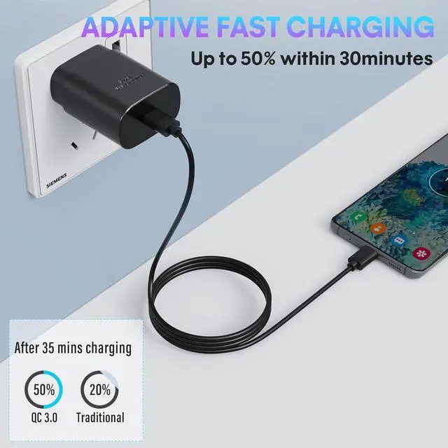 Alt view image 4 of 7 - USB C Charger Fast Charging Block Type-C Power Adapter. The Mobile Phone Charger is Suitable for  Galaxy S25/S24 S23 S22 S21 Ultra/S20/S20 Ultra/Note 20 Ultra Android (Black)