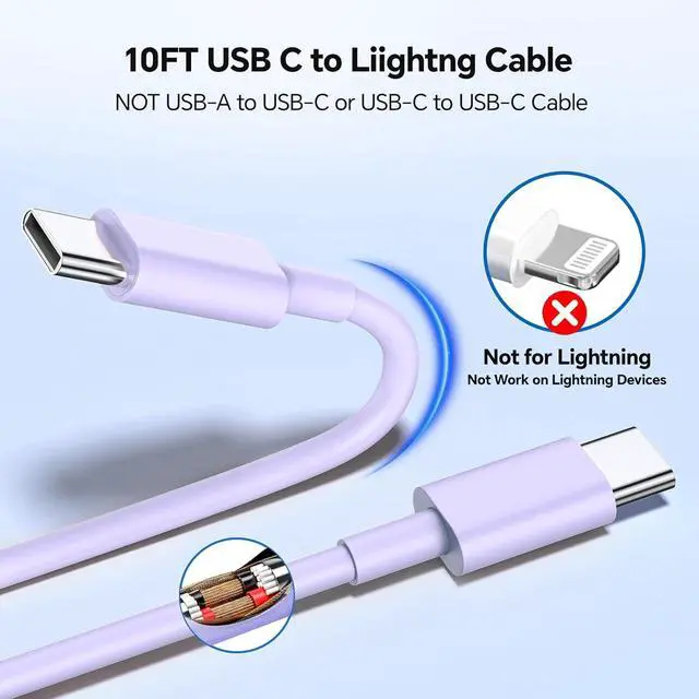 Alt view image 4 of 7 - USB C Fast Charger 2Pack 20W Type C Wall Charger Block and 60W 10FT i Phone Fast Charging Cord Compatible with i Phone 15/16 Pro/Plus/Pro Max/ - Purple Blue