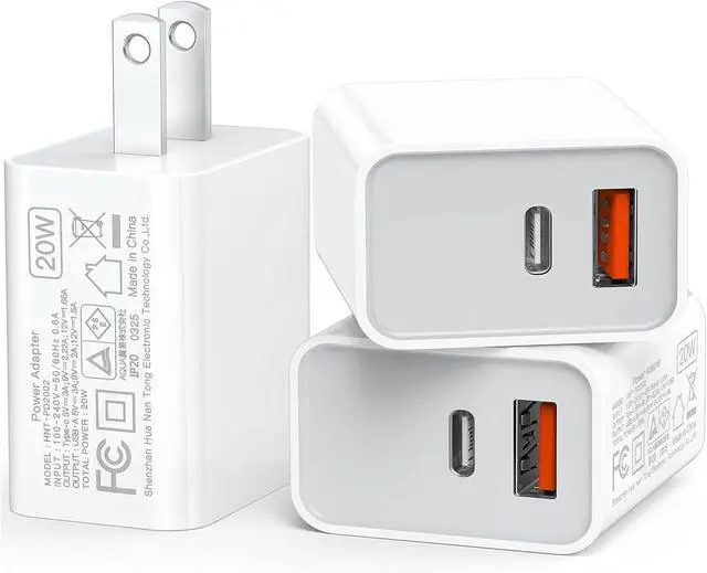 Main image of USB C Wall Charger Block 20W 3-Pack Dual Port PD Power Delivery Fast Type C Charging Block Plug Adapter for iPhone 16/15/14/13/12/11 /Pro Max XS/XR/X iPad Pro   Galaxy(White)